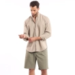 Men's Long Sleeve Shirt - Casual Slim Fit - Light Beige