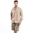 Men's Long Sleeve Shirt - Casual Slim Fit - Light Beige