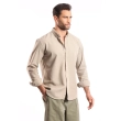 Men's Long Sleeve Shirt - Casual Slim Fit - Light Beige