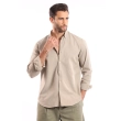 Men's Long Sleeve Shirt - Casual Slim Fit - Light Beige