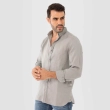 قميص رجالي بأكمام طويلة - قصة عصرية من الكتان - بيج