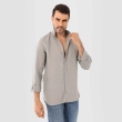 قميص رجالي بأكمام طويلة - قصة عصرية من الكتان - بيج