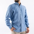 قميص رجالي بأكمام طويلة - قصة عصرية من الكتان - أزرق بحري فاتح