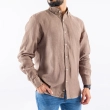 قميص رجالي بأكمام طويلة - قصة عصرية من الكتان - بني