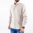 قميص رجالي بأكمام طويلة - قصة عصرية من الكتان -  بيج فاتح