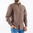 قميص رجالي بأكمام طويلة - قصة عصرية من الكتان - بني