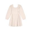 فستان بناتي بأكمام طويلة من قماش محبوك مطاطي &ndash; أبيض عاجي