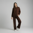 Women&rsquo;s Minimalist Knitwear Set With Stitched Blouse &amp; Side-Stripe Trousers &ndash; Brown