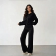 Women&rsquo;s Elegant  Buttoned Knitwear Set With Long Sleeve Top And Wide-Leg Pants