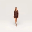 The Velour Nocturne Dress - Ruched Mini with Gold Ring - Brown