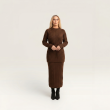 The Sienna Cable Set - Belted Knit Top &amp; Midi Skirt - Brown