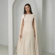 Women's Pleated Elegant Maxi Dress - Pure Timeless Luxury Evening Wear - Cream