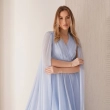 Women's Cape Sleeve Maxi Dress - Elevated Daywear - Light Blue