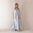 Women's Shoulder Scarf Maxi Dress - Elegant Evening Wear - Light Blue