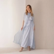 Women's Shoulder Scarf Maxi Dress - Elegant Evening Wear - Light Blue