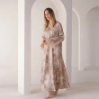 Women's Printed Flowing Maxi Dress - Elevated Daywear - Beige