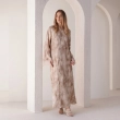 Women's Printed Flowing Maxi Dress - Elevated Daywear - Beige