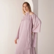 Women's Striped Tie-Neck Maxi Dress with Belt  - Elegant Evening Wear - Pink