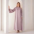 Women's Striped Tie-Neck Maxi Dress with Belt  - Elegant Evening Wear - Pink