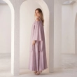 Women's Striped Tie-Neck Maxi Dress with Belt  - Elegant Evening Wear - Pink