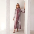 Women's Floral Tie-Neck Maxi Dress With Belt  - Elegant Evening Wear - Purple