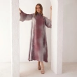 Women's Floral Tie-Neck Maxi Dress With Belt  - Elegant Evening Wear - Purple