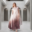 Women's Ombr&eacute; Flowing Maxi Dress - Elegant Gradient Evening Wear - Cream &amp; Brown