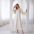 Women's Organza Sleeves Maxi Dress - Elegant Evening Wear - Ivory White