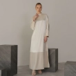 Women's Regular A-Line Silhouette Long Sleeves Dress  With Statement Brooch &mdash; Daytime Socials, Luxury Resort Lounging &amp; Summer Escapes &mdash; Cream