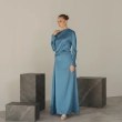 Women's Premium Silk Styling Dress &mdash; Long-Sleeve Asymmetrical Fluid Drape Dress &mdash; Daytime Socials, Luxury Resort Lounging &amp; Summer Escapes &mdash; Steel Blue