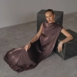 Women's Premium Evening Gown &mdash; Sleeveless Twisted Shoulder Maxi Dress With Statement Brooch &mdash; Daytime Socials, Luxury Resort Lounging &amp; Summer Escapes - Mauve-Brown