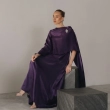 Women's Premium Evening Gown &mdash; Integrated Scarf Asymmetrical Maxi Dress With Left Sleeve &mdash; Daytime Socials, Luxury Resort Wear &amp; Sunset Soir&eacute;es &mdash; Purple