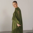 Women's Premium Evening Gown &mdash; Integrated Scarf Asymmetrical Maxi Dress With Left Sleeve &mdash; Daytime Socials, Luxury Resort Wear &amp; Sunset Soir&eacute;es &mdash; Olive Green