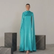 Women's Regular Flowing Cape Sleeves Silhouette Dress  - For Upscale Evening Socials, Beachfront Galas, Or Elite Resort Dining - Turquoise