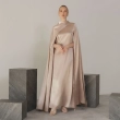 Women's Regular Flowing Cape Sleeves Silhouette Dress  - For Upscale Evening Socials, Beachfront Galas, Or Elite Resort Dining -  Beige