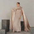 Women's Regular Flowing Cape Sleeves Silhouette Dress  - For Upscale Evening Socials, Beachfront Galas, Or Elite Resort Dining -  Beige
