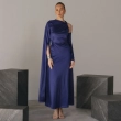 Women's Premium Evening Gown &mdash; Asymmetrical Left-Sleeve Single Cape Maxi Dress &mdash; Daytime Socials, Luxury Resort Wear &amp; Sunset Soir&eacute;es &mdash; Sapphire Blue