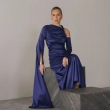 Women's Premium Evening Gown &mdash; Asymmetrical Left-Sleeve Single Cape Maxi Dress &mdash; Daytime Socials, Luxury Resort Wear &amp; Sunset Soir&eacute;es &mdash; Sapphire Blue