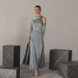 Women's Premium Evening Gown &mdash; Asymmetrical Left-Sleeve Single Cape Maxi Dress &mdash; Daytime Socials, Luxury Resort Wear &amp; Sunset Soir&eacute;es &mdash; Blue-Grey