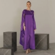 Women's Regular Asymmetrical Cape Maxi Silhouette Dress - Asymmetric Sleeveless &amp; Single Cape Sleeve Printed Maxi Dress For Formal Galas, Seasonal Upscale Events, Or Exclusive Evening Soir&eacute;es. - Purple