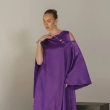Women's Regular Asymmetrical Cape Maxi Silhouette Dress - Asymmetric Sleeveless &amp; Single Cape Sleeve Printed Maxi Dress For Formal Galas, Seasonal Upscale Events, Or Exclusive Evening Soir&eacute;es. - Purple
