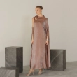 Women's Premium Evening Gown &mdash; Asymmetrical Single Cape Satin Maxi Dress With Statement Brooch &mdash; Daytime Socials, Luxury Resort Wear &amp; Sunset Soir&eacute;es &mdash; Brown