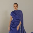 Women's Premium Evening Gown &mdash; Integrated Side Scarf Draped Maxi Dress &mdash; Daytime Socials, Luxury Resort Wear &amp; Sunset Soir&eacute;es &mdash; Royal Blue