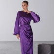 Women's Regular Elegantly Draped Silhouette Top - Liquid Sheen Satin Fabric - For Upscale Business Events, Elegant Dinners, Or High-Profile Evening Soir&eacute;es - Purple