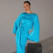 Women's Regular Elegantly Draped Silhouette Top - Liquid Sheen Satin Fabric - For Upscale Business Events, Elegant Dinners, Or High-Profile Evening Soir&eacute;es - Cyan Blue