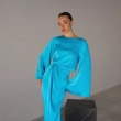 Women's Regular Elegantly Draped Maxi Silhouette Skirt - Liquid Sheen Satin Fabric - For Formal Galas, Upscale Dinners, Or Exclusive Evening Soir&eacute;es - Cyan Blue