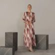 Women's Regular Flowing Maxi Silhouette Dress &mdash; Draped Back Elegant Wear &mdash; For Seasonal Events, Wedding Guest Styling, Or Exclusive Evening Soir&eacute;es &mdash; Rust Printed