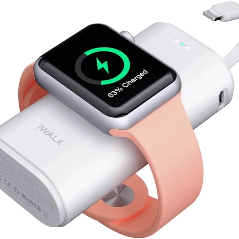 Portable Charger 9000mAh Power Bank with Magnetic Compact Power Charging for Apple Watch and DC Output, White