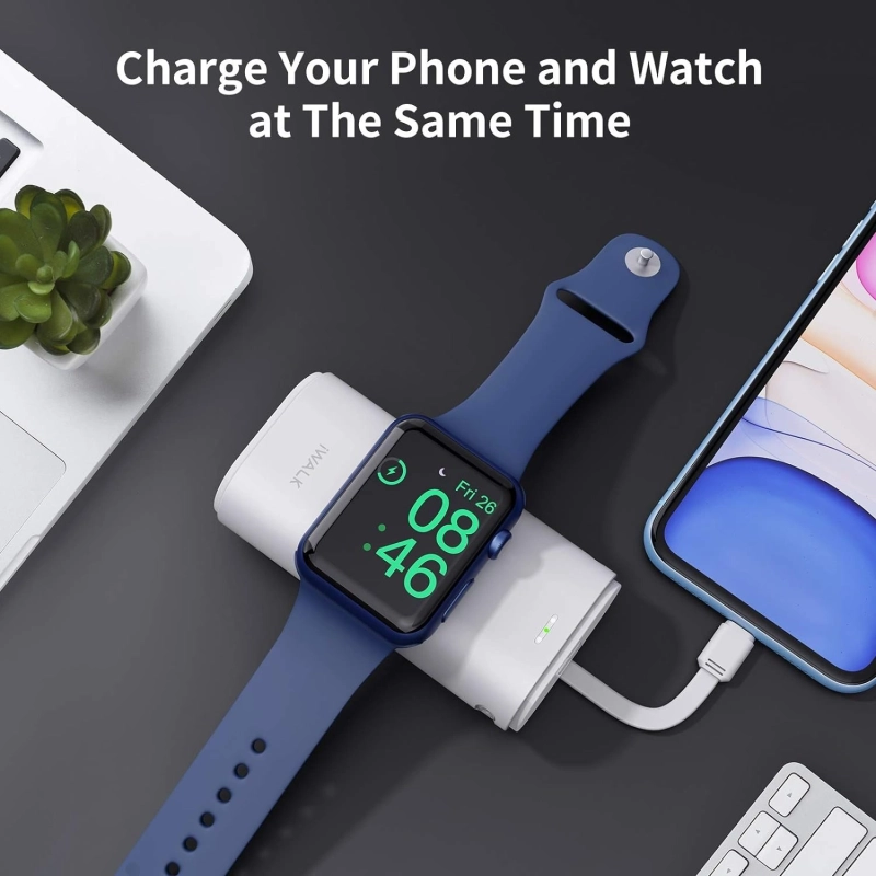 Portable Charger 9000mAh Power Bank with Magnetic Compact Power Charging for Apple Watch and DC Output, White