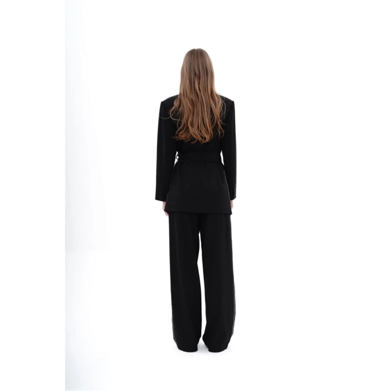 Double Breasted Blazer with Ribbon and Contrast Stitching